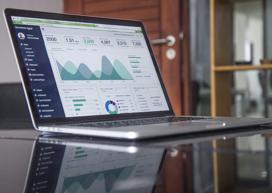 Sales performance visible in graphs on a laptop 