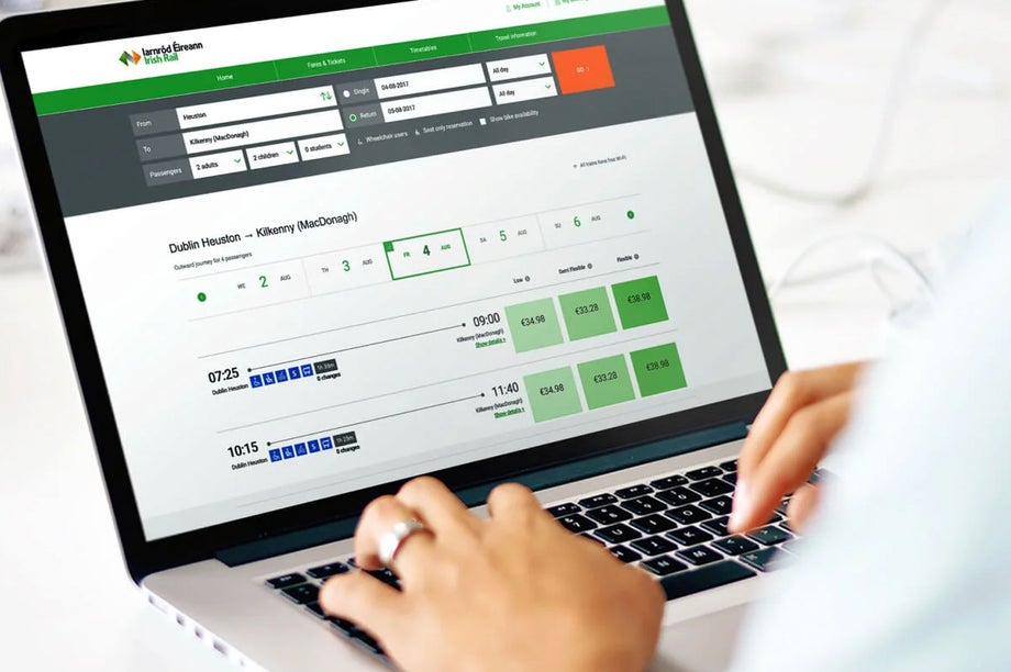 Irish Rail website on a computer